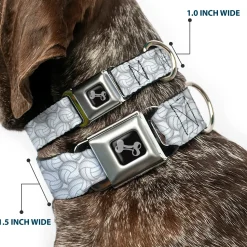 Dog Bone Black/Silver Seatbelt Buckle Collar - Volleyballs Stacked