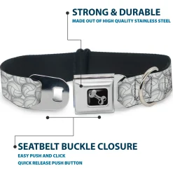 Dog Bone Black/Silver Seatbelt Buckle Collar - Volleyballs Stacked