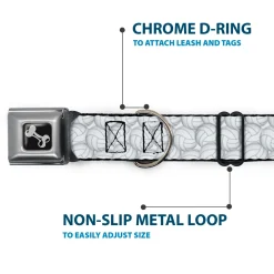 Dog Bone Black/Silver Seatbelt Buckle Collar - Volleyballs Stacked
