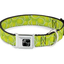 Dog Bone Black/Silver Seatbelt Buckle Collar - Tennis Balls Stacked