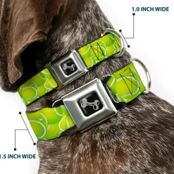 Dog Bone Black/Silver Seatbelt Buckle Collar - Tennis Balls Stacked