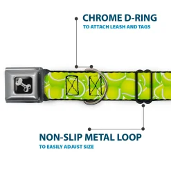 Dog Bone Black/Silver Seatbelt Buckle Collar - Tennis Balls Stacked