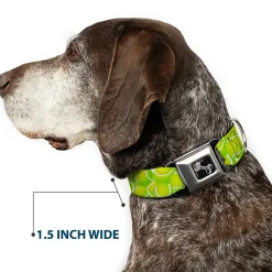 Dog Bone Black/Silver Seatbelt Buckle Collar - Tennis Balls Stacked