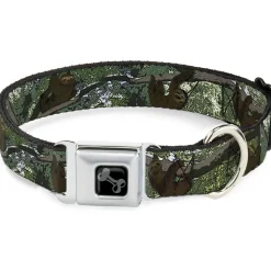 Dog Bone Black/Silver Seatbelt Buckle Collar - Sloth Tree Hanging Posterized