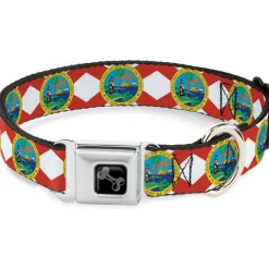 Dog Bone Black/Silver Seatbelt Buckle Collar - Florida Flag Continuous