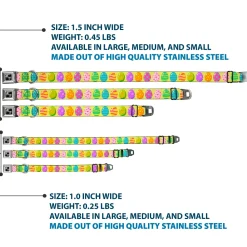 Dog Bone Black/Silver Seatbelt Buckle Collar - Easter Eggs Decorated Eggs Yellow/Multi Color