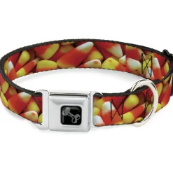 Dog Bone Black/Silver Seatbelt Buckle Collar - Vivid Candy Corn Stacked
