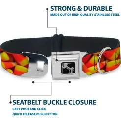 Dog Bone Black/Silver Seatbelt Buckle Collar - Vivid Candy Corn Stacked