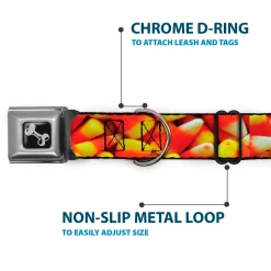 Dog Bone Black/Silver Seatbelt Buckle Collar - Vivid Candy Corn Stacked