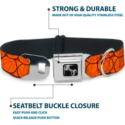 Dog Bone Black/Silver Seatbelt Buckle Collar - Basketballs Stacked