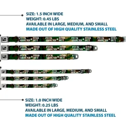 Dog Bone Black/Silver Seatbelt Buckle Collar - FAFO FUCK AROUND & FIND OUT Stencil Camo/White