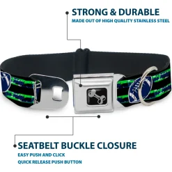 Dog Bone Black/Silver Seatbelt Buckle Collar - Football/Helmet Stripe Black/Neon Green/Blue