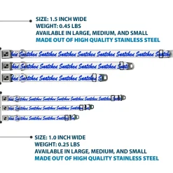 Dog Bone Black/Silver Seatbelt Buckle Collar - SNATCHED Script White/Blue