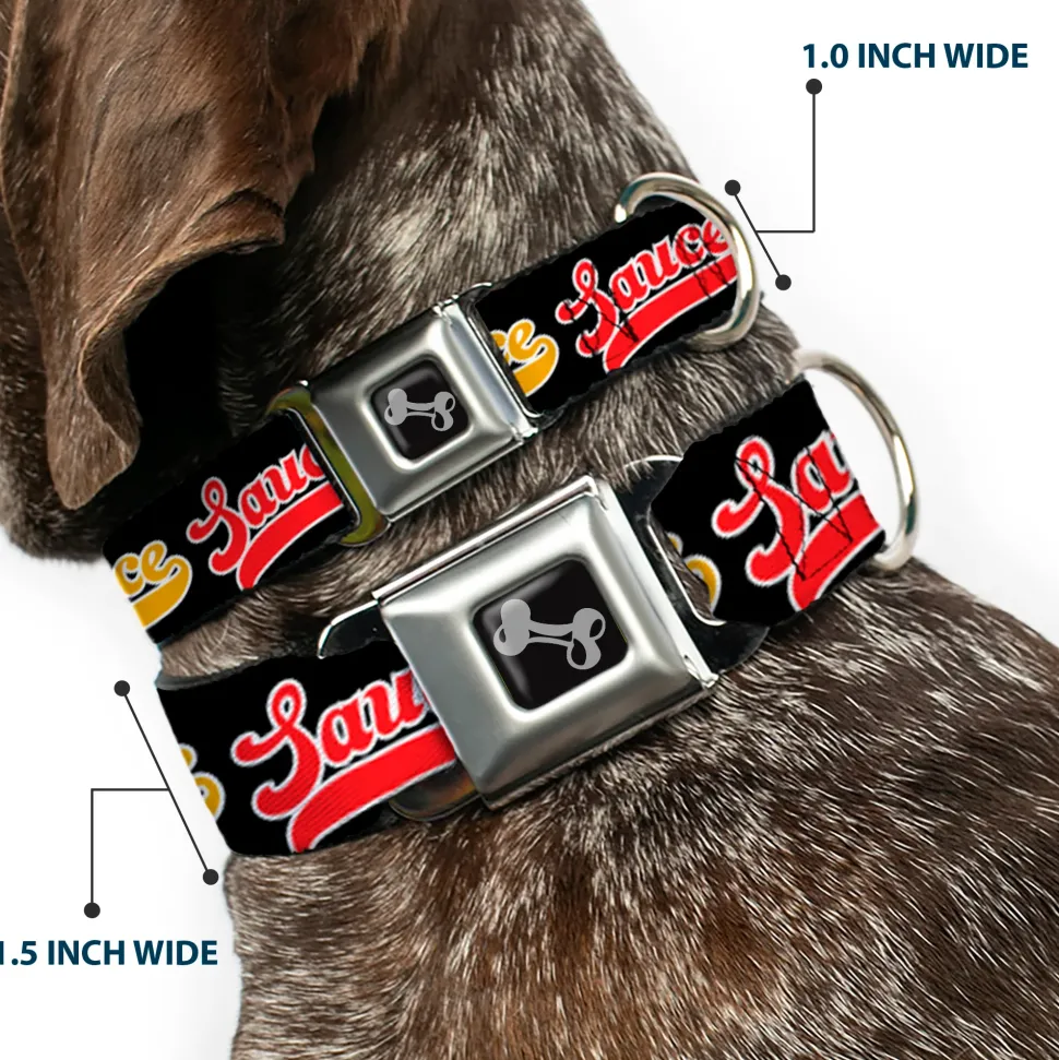 Dog Bone Black/Silver Seatbelt Buckle Collar - SAUCE Baseball Script Black/Multi Color