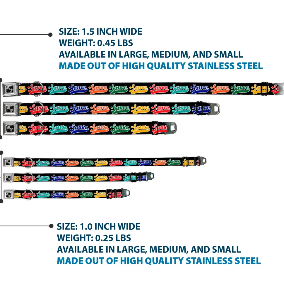 Dog Bone Black/Silver Seatbelt Buckle Collar - SAUCE Baseball Script Black/Multi Color