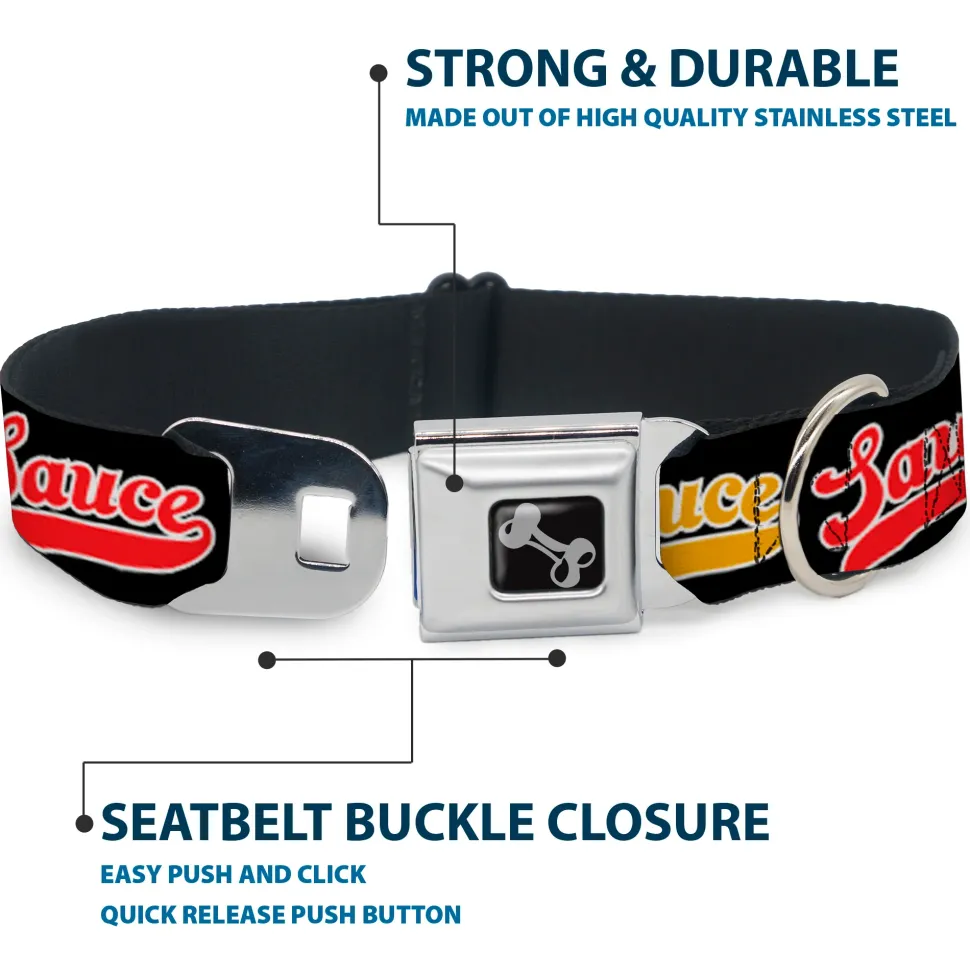 Dog Bone Black/Silver Seatbelt Buckle Collar - SAUCE Baseball Script Black/Multi Color
