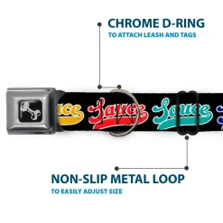 Dog Bone Black/Silver Seatbelt Buckle Collar - SAUCE Baseball Script Black/Multi Color