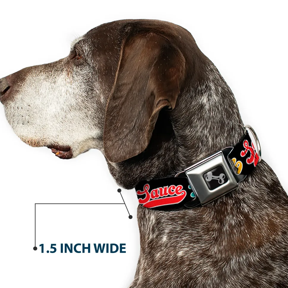 Dog Bone Black/Silver Seatbelt Buckle Collar - SAUCE Baseball Script Black/Multi Color