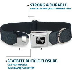 Dog Bone Black/Silver Seatbelt Buckle Collar - Black Panel