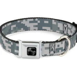 Dog Bone Black/Silver Seatbelt Buckle Collar - Digital Camo2 Grays