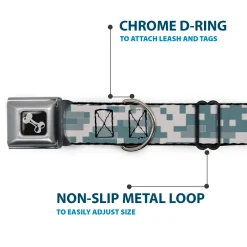 Dog Bone Black/Silver Seatbelt Buckle Collar - Digital Camo2 Grays