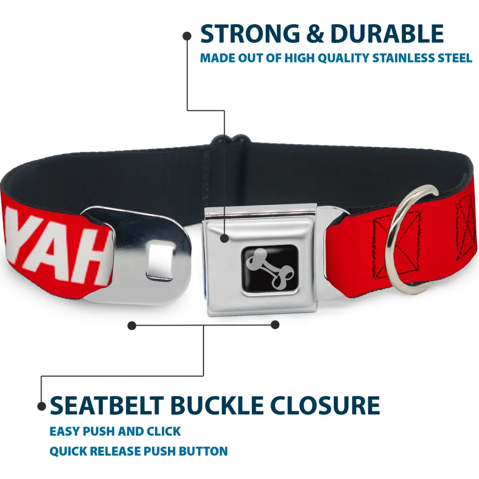 Dog Bone Black/Silver Seatbelt Buckle Collar - YAHWEH Text Red/White