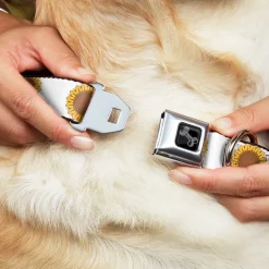 Dog Bone Black/Silver Seatbelt Buckle Collar - Sunflower Face Repeat White