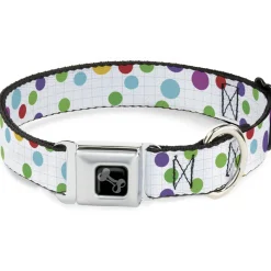 Dog Bone Black/Silver Seatbelt Buckle Collar - Dots/Grid White/Gray/Multi Color