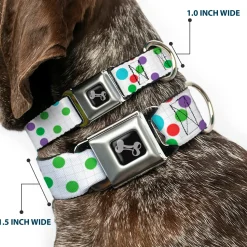 Dog Bone Black/Silver Seatbelt Buckle Collar - Dots/Grid White/Gray/Multi Color