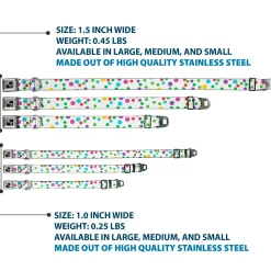 Dog Bone Black/Silver Seatbelt Buckle Collar - Dots/Grid White/Gray/Multi Color