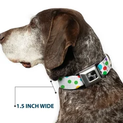 Dog Bone Black/Silver Seatbelt Buckle Collar - Dots/Grid White/Gray/Multi Color