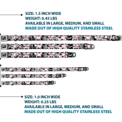 Dog Bone Black/Silver Seatbelt Buckle Collar - Punk Heart & Cross Bones w/Skulls & Splatter Black/White