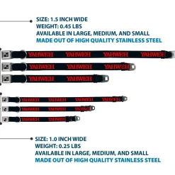 Dog Bone Black/Silver Seatbelt Buckle Collar - YAHWEH Text Navy Blue/Red