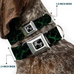 Dog Bone Black/Silver Seatbelt Buckle Collar - Marble Black/Green