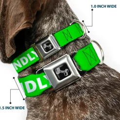 Dog Bone Black/Silver Seatbelt Buckle Collar - Pet Quote FRIENDLY Green/White