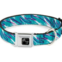 Dog Bone Black/Silver Seatbelt Buckle Collar - Jazzy Wave Scribble White/Teal/Purple