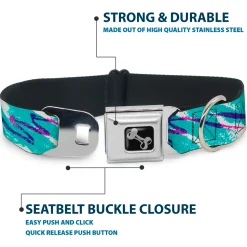 Dog Bone Black/Silver Seatbelt Buckle Collar - Jazzy Wave Scribble White/Teal/Purple