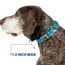Dog Bone Black/Silver Seatbelt Buckle Collar - Jazzy Wave Scribble White/Teal/Purple
