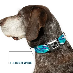 Dog Bone Black/Silver Seatbelt Buckle Collar - Jazzy Wave Scribble White/Teal/Purple