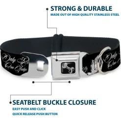 Dog Bone Black/Silver Seatbelt Buckle Collar - ONLY GOD CAN JUDGE ME Script/Praying Hands Black/White