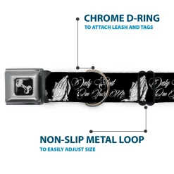 Dog Bone Black/Silver Seatbelt Buckle Collar - ONLY GOD CAN JUDGE ME Script/Praying Hands Black/White