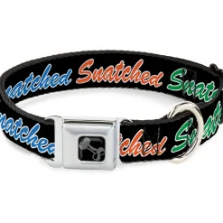 Dog Bone Black/Silver Seatbelt Buckle Collar - SNATCHED Script Black/Multi Color