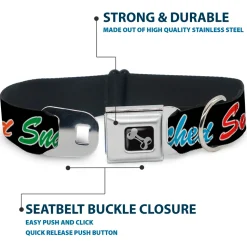 Dog Bone Black/Silver Seatbelt Buckle Collar - SNATCHED Script Black/Multi Color