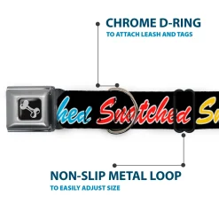 Dog Bone Black/Silver Seatbelt Buckle Collar - SNATCHED Script Black/Multi Color