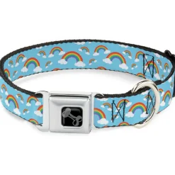 Dog Bone Black/Silver Seatbelt Buckle Collar - Rainbows Scattered Blue