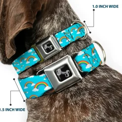 Dog Bone Black/Silver Seatbelt Buckle Collar - Rainbows Scattered Blue