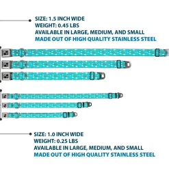 Dog Bone Black/Silver Seatbelt Buckle Collar - Rainbows Scattered Blue