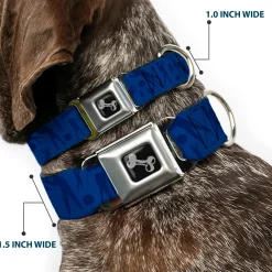 Dog Bone Black/Silver Seatbelt Buckle Collar - Golfing Silhouettes Collage Blues
