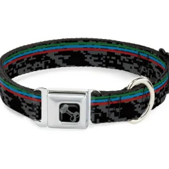 Dog Bone Black/Silver Seatbelt Buckle Collar - Racing Stripes/Digital Camo Black/Gray/Green/Blue/Red