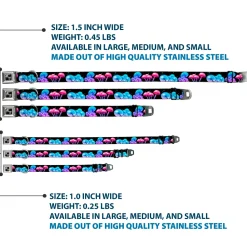 Dog Bone Black/Silver Seatbelt Buckle Collar - Mushroom Glow Black/Multi Color